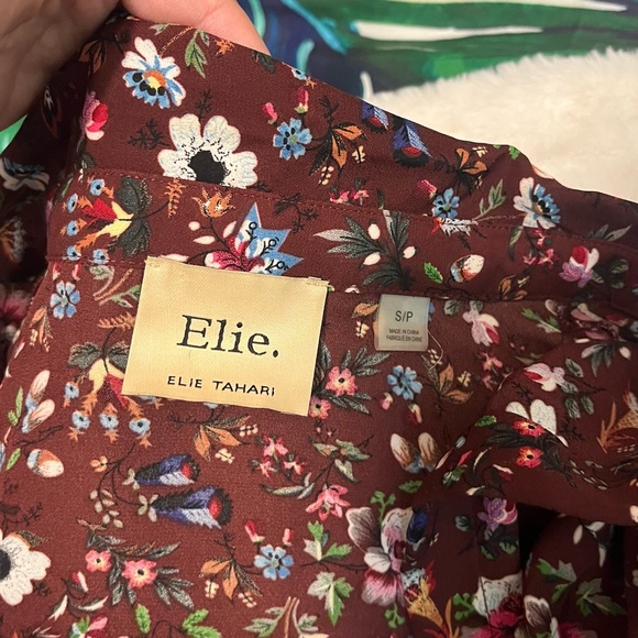 Elie Tahari Small Brown Maximalist Retro Floral Button Front Cottagecore Blouse - Picture 12 of 13